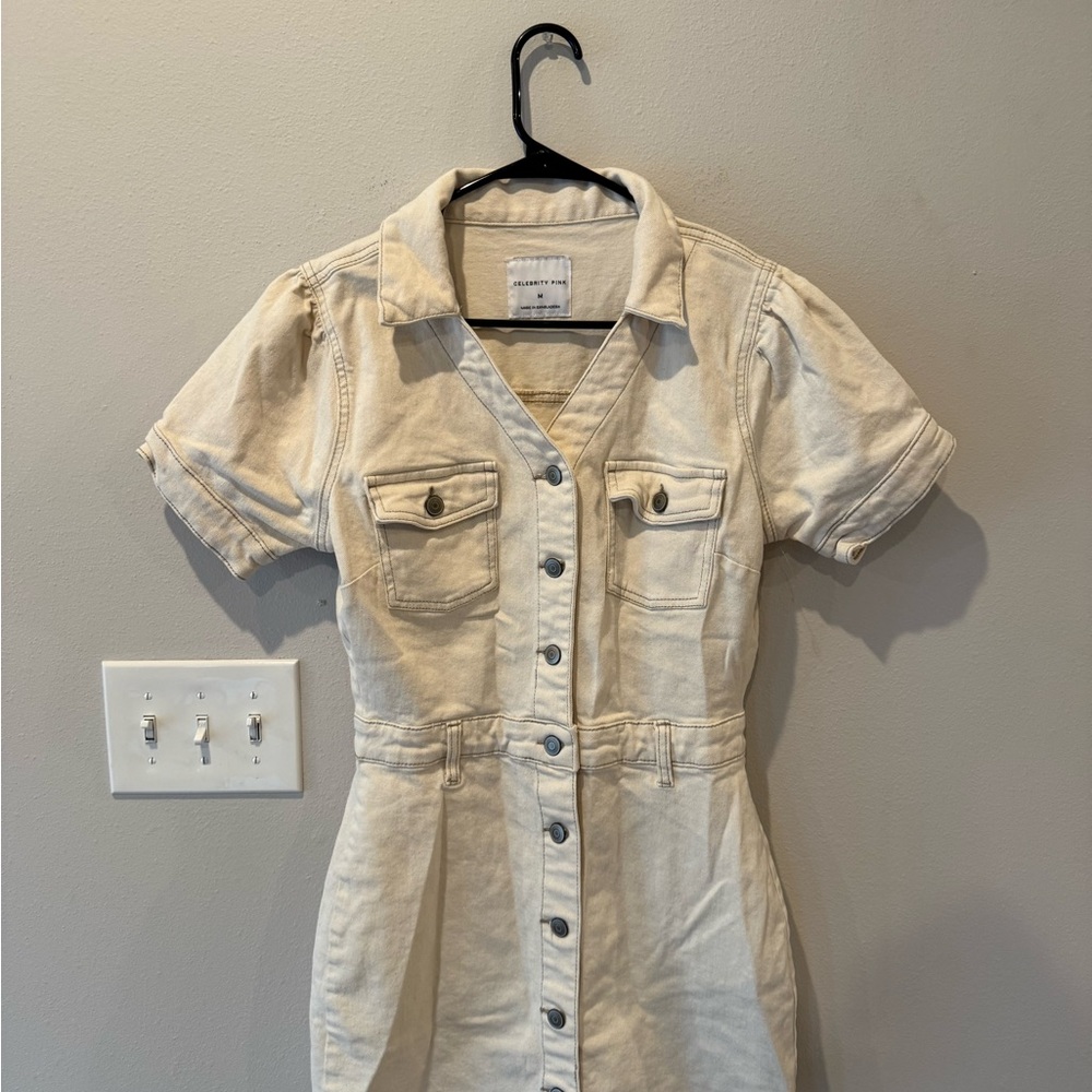 Celebrity Pink Cream Button-Up Dress